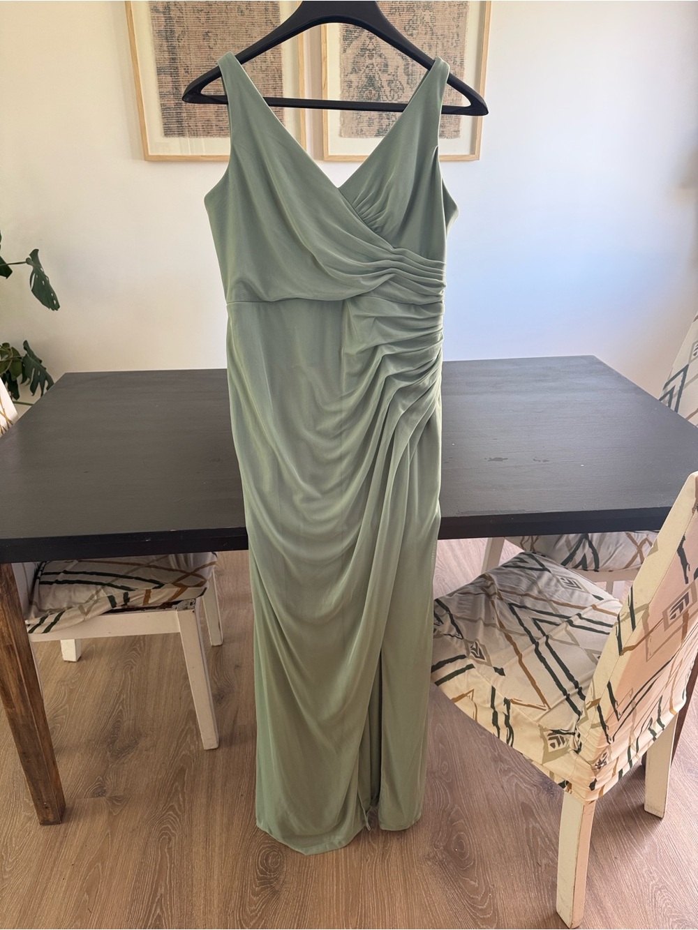 Azazie Sage Green Draped V-Neck Maxi Gown